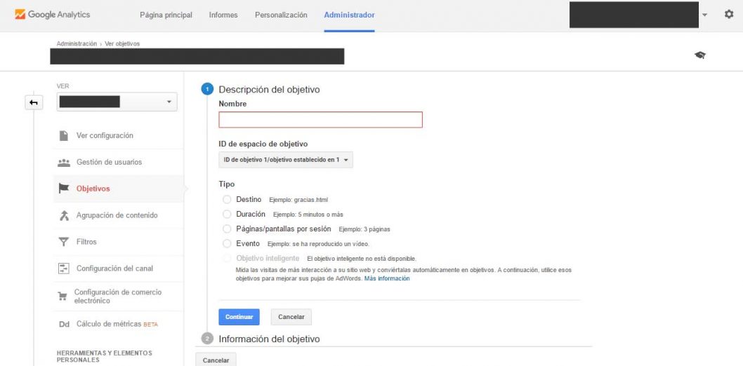 Objetivo o Conversiones en Google Analytics Creando un Objetivo en Google Analytics