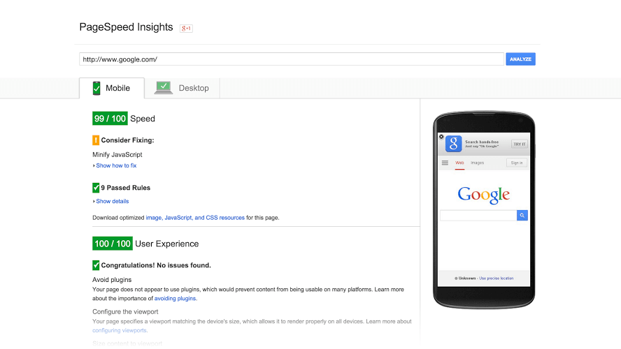Pagespeed insights